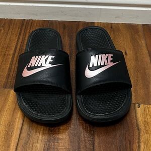 Nike Black Slides with Pink Logo